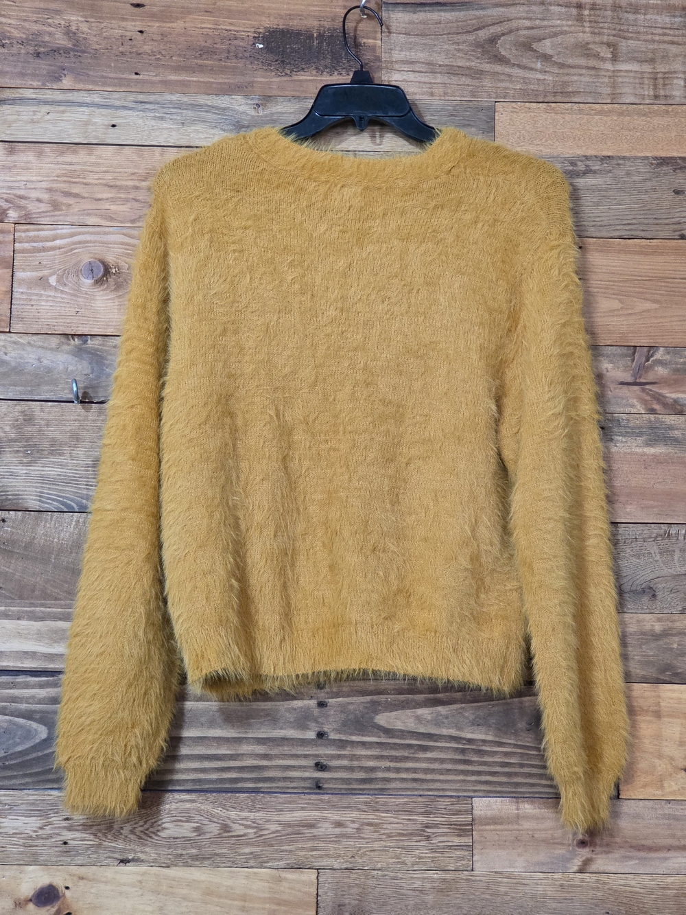 If It Were Me Women's S Mustard Fuzzy Eyelash Knit V-Neck Button Cardigan - Picture 4 of 6